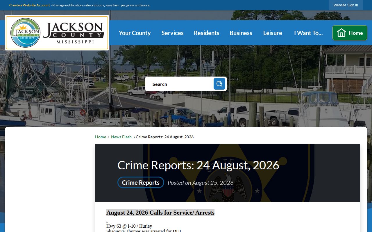 Jackson County dated official crime report with arrest summaries