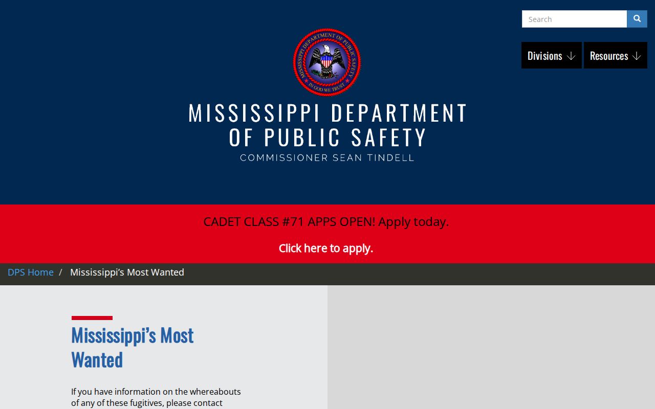 Mississippi official most wanted source for Jackson County warrant guidance